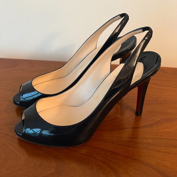 Christian Louboutin Black Patent Slingback Prive Heels Size US 6.5 - Picture 8 of 10